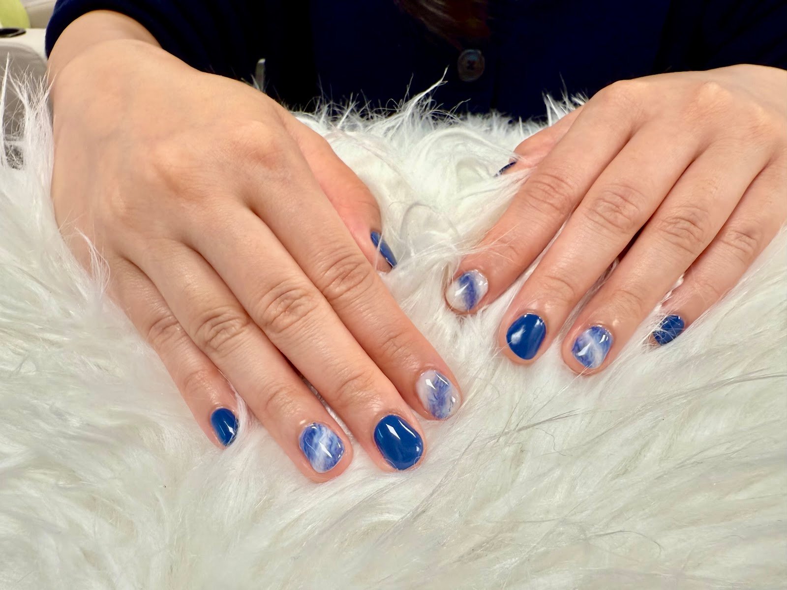 Blue marble Japanese gel nails manicure Flushing Queens
