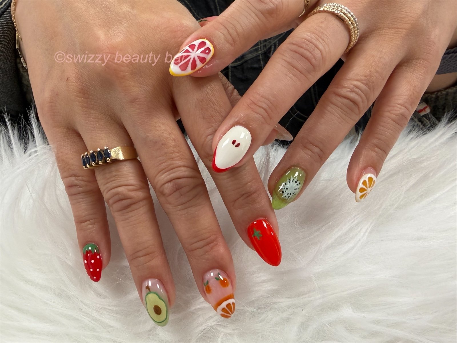 Fruit Theme nail art at Swizzy Beauty Bar, Japanese gel nails Flushing NY