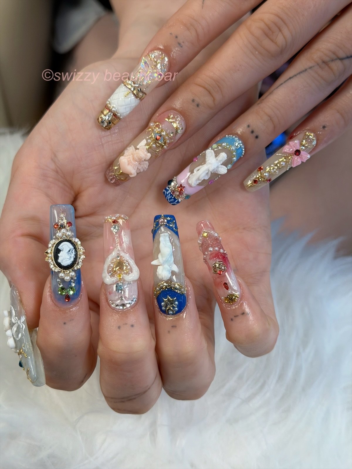 Gothic Charm Jewelry nail art at Swizzy Beauty Bar, Japanese gel nails Flushing NY