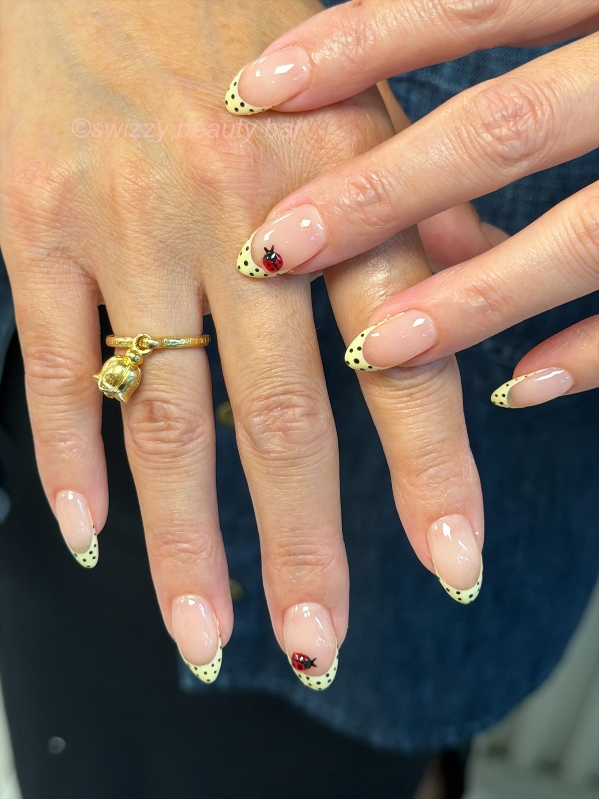 French Ladybug nail art at Swizzy Beauty Bar, Japanese gel nails Flushing NY