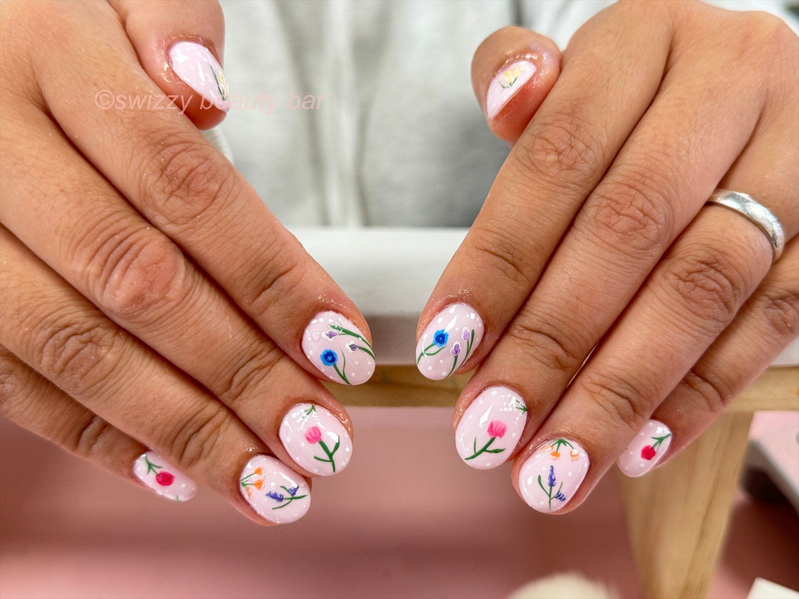 Pastel Floral nail art at Swizzy Beauty Bar, Japanese gel nails Flushing NY
