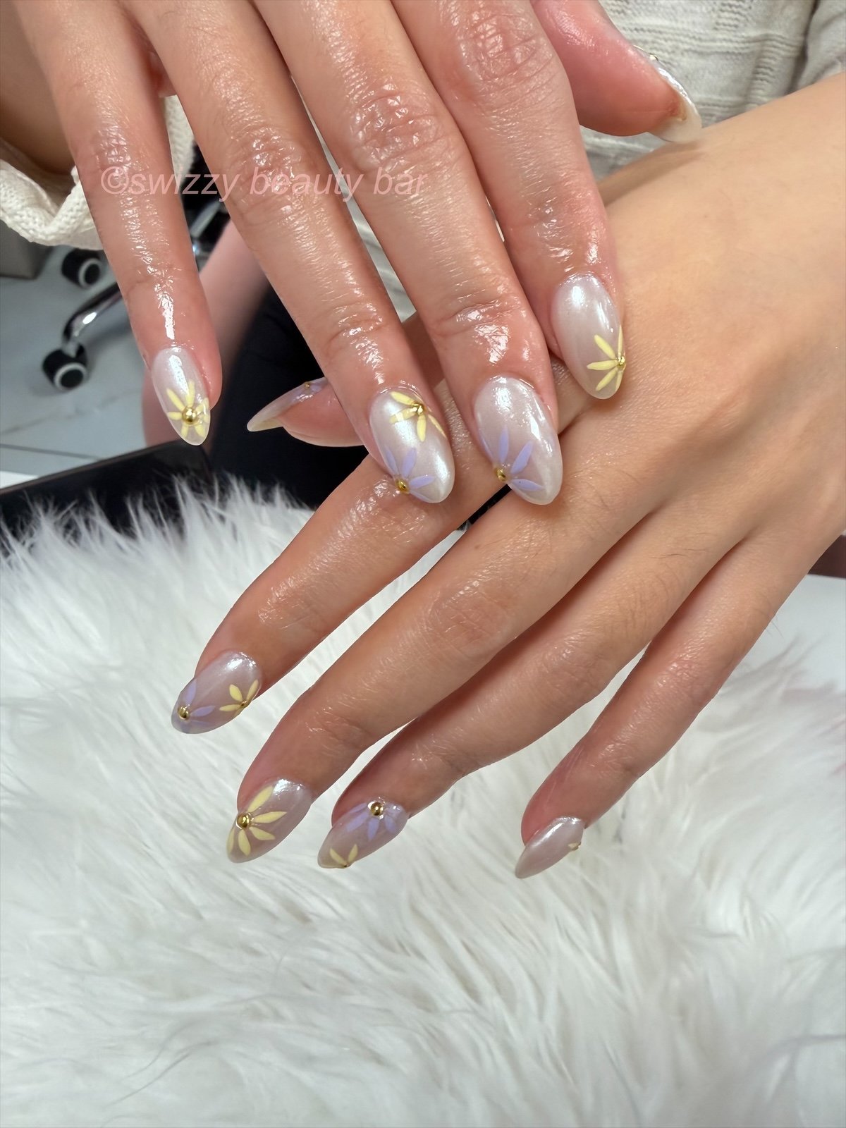 Pearl Pastel Flower nail art at Swizzy Beauty Bar, Japanese gel nails Flushing NY