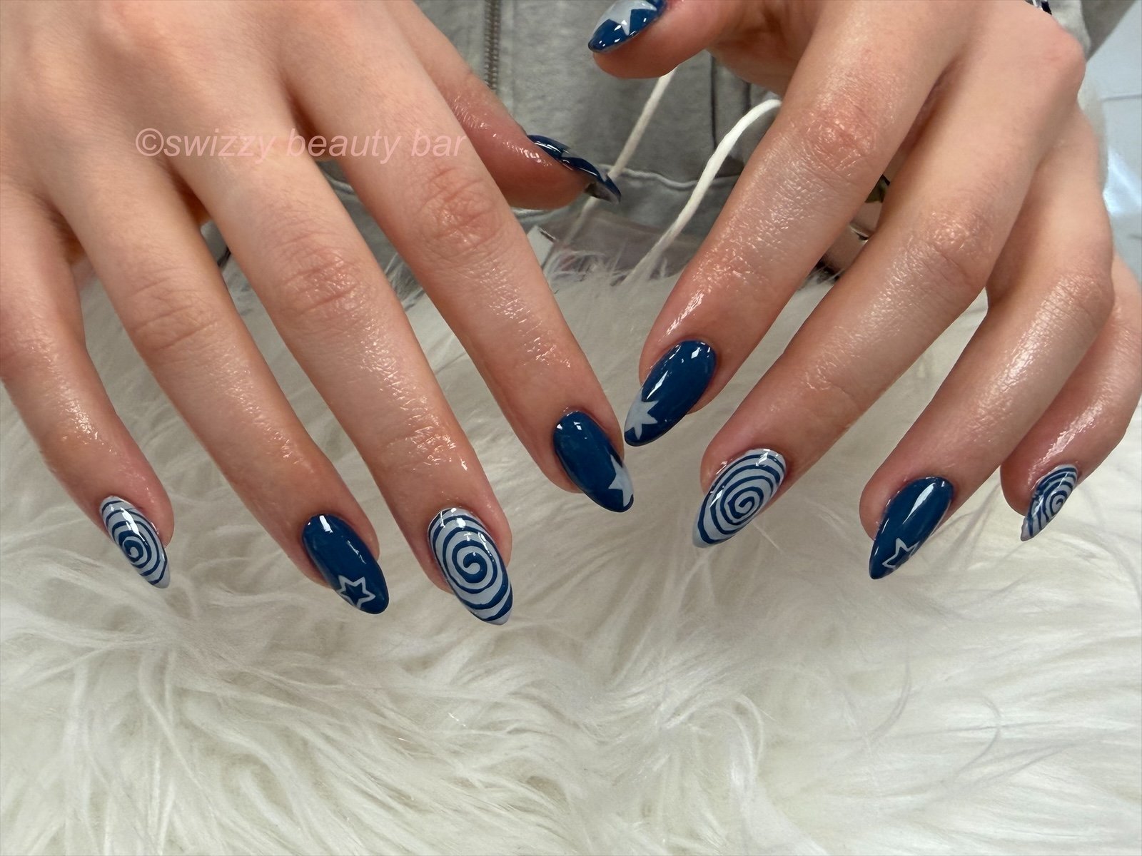 Pink & Blue Ombre Stars nail art at Swizzy Beauty Bar, Japanese gel nails Flushing NY
