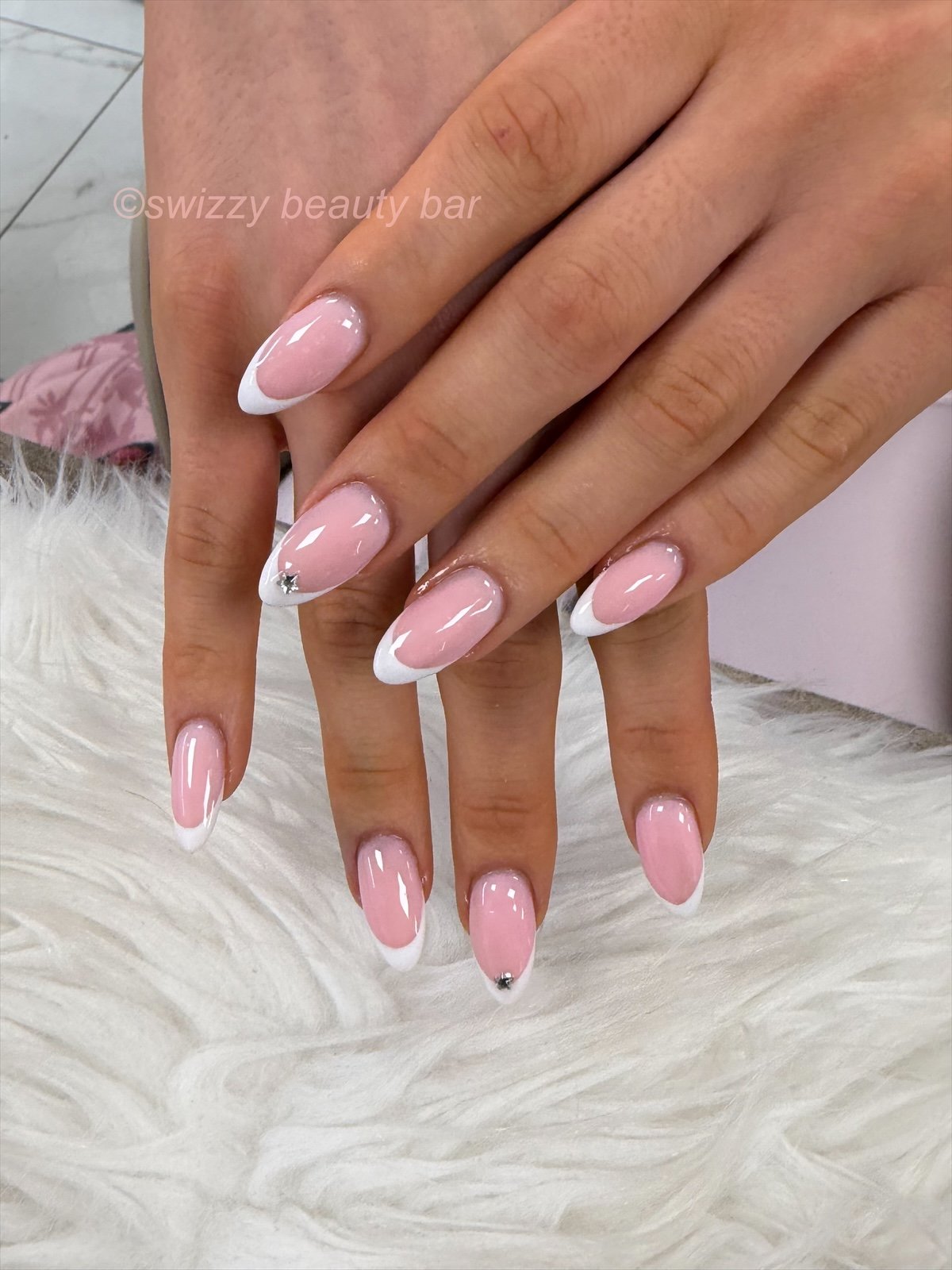 French Rhinestone nail art at Swizzy Beauty Bar, Japanese gel nails Flushing NY